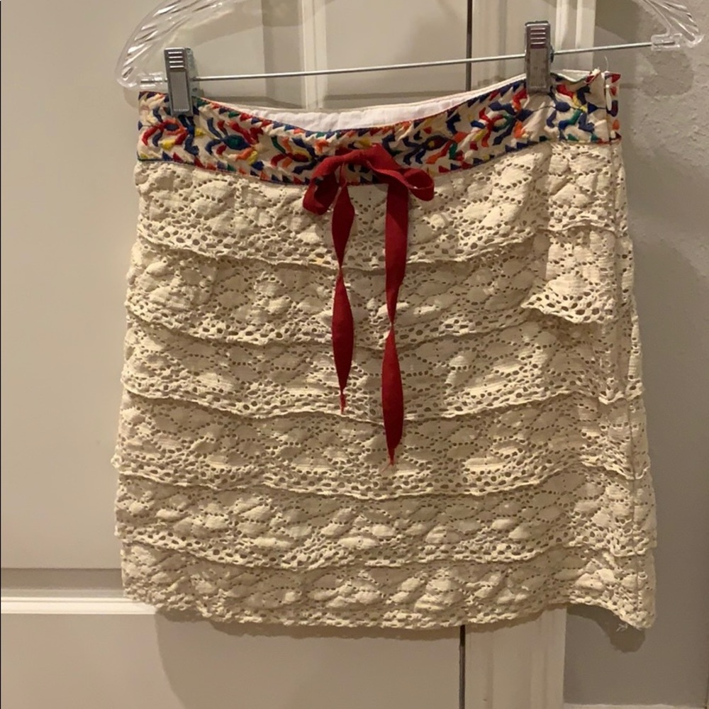 Anthropologie-Crochet and embroidered waist skirt